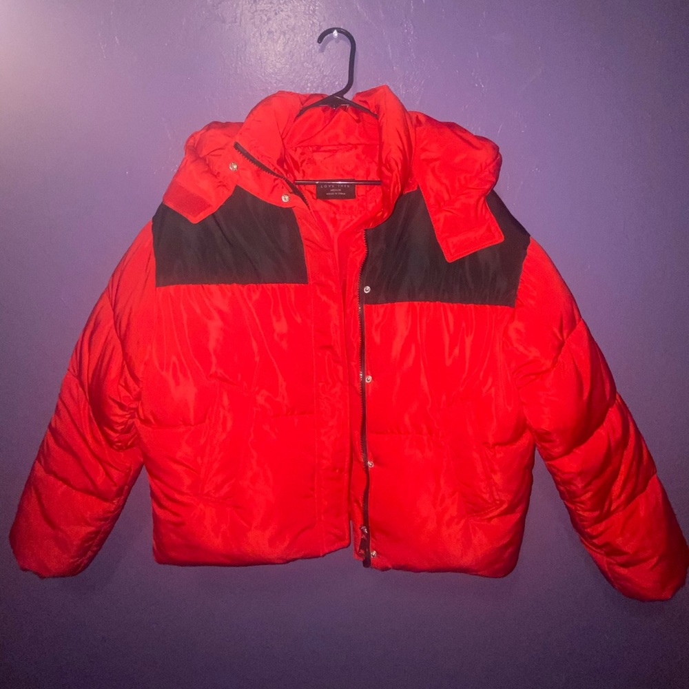 red puffer jacket